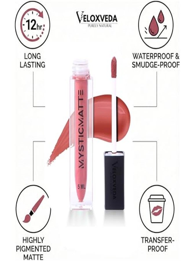 Veloxveda Mystic Matte Liquid Lipstick - Everyday Chic (Shade-01), 5ml - Warm Nude Peach, Long Lasting, Waterproof & Smudge-Proof Matte Finish - Image 5