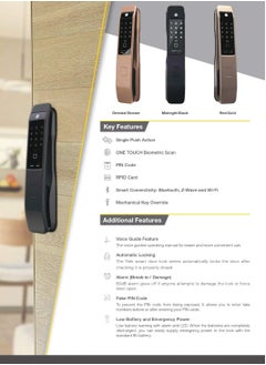 ييل قفل باب ذكي Yale YMI 70 Push Pull مع بصمة الإصبع، رمز PIN، بطاقة RF، بلوتوث، مفاتيح ميكانيكية ووصول عبر التطبيق، واي فاي اختياري، اللون - أسود غير لامع  - Image 4