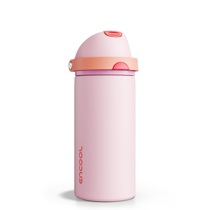 ENCOOL Insulated Water Bottle with Straw - Encool Stainless Steel Water Bottle with Push Button Lid, Leak-Proof & BPA-Free, Keeps Cold for 24 Hours for Sports, Travel, Gym (18 oz, Lily-Red) - Image 1