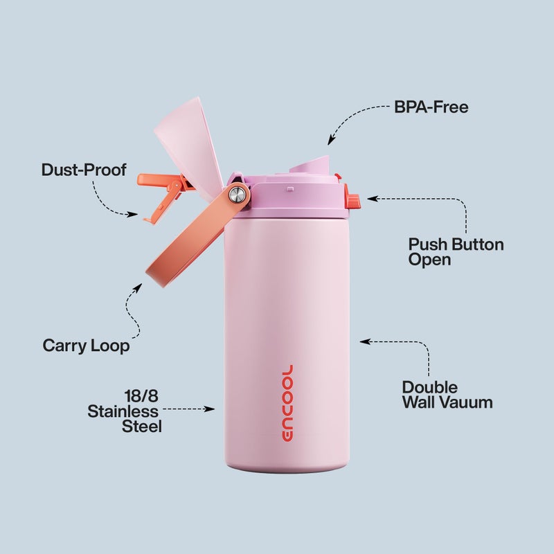 ENCOOL Insulated Water Bottle with Straw - Encool Stainless Steel Water Bottle with Push Button Lid, Leak-Proof & BPA-Free, Keeps Cold for 24 Hours for Sports, Travel, Gym (18 oz, Lily-Red) - Image 4