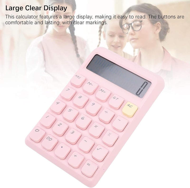 Zerodis Handicrafts and Battery Dual Power Large Display Responsive Mechanical Buttons Cute Basic Standard Calculator Office Calculator for Office Study School 12 Digits Solar (Pink) - Image 5