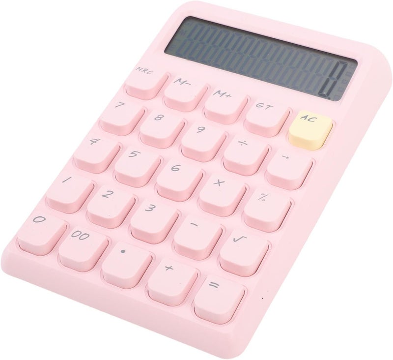 Zerodis Handicrafts and Battery Dual Power Large Display Responsive Mechanical Buttons Cute Basic Standard Calculator Office Calculator for Office Study School 12 Digits Solar (Pink) - Image 3