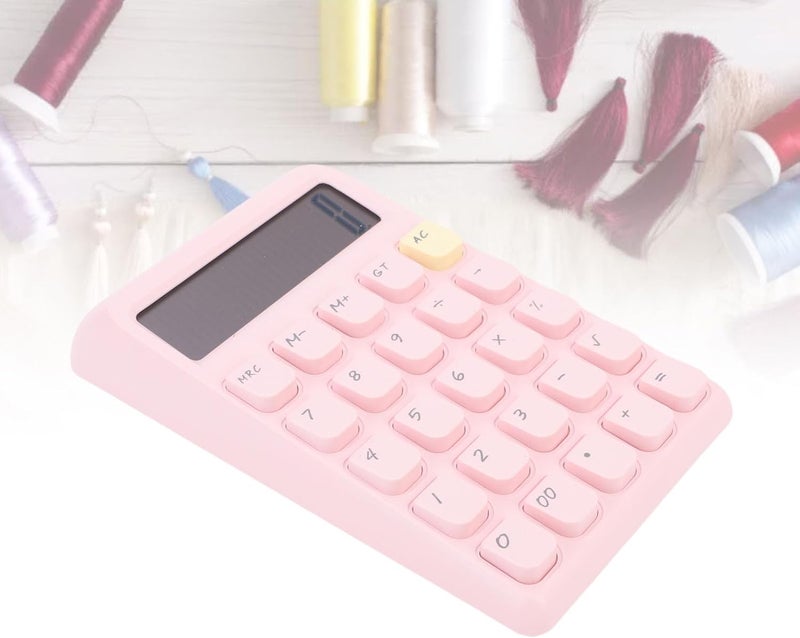 Zerodis Handicrafts and Battery Dual Power Large Display Responsive Mechanical Buttons Cute Basic Standard Calculator Office Calculator for Office Study School 12 Digits Solar (Pink) - Image 4