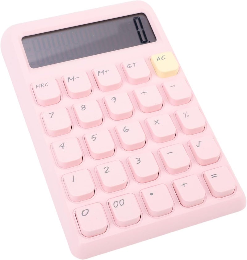 Zerodis Handicrafts and Battery Dual Power Large Display Responsive Mechanical Buttons Cute Basic Standard Calculator Office Calculator for Office Study School 12 Digits Solar (Pink) - Image 1
