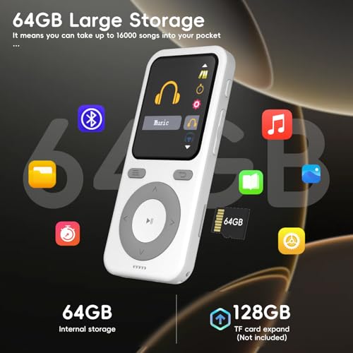 wiwoo 64GB MP3 Player with Bluetooth,Portable HiFi Lossless Sound Bluetooth MP3 Player with Speaker,Voice Recorder,Shuffle for Sport,Hiking,Running,Micro SD Card up to 128GB(Earbuds Included) - Image 4