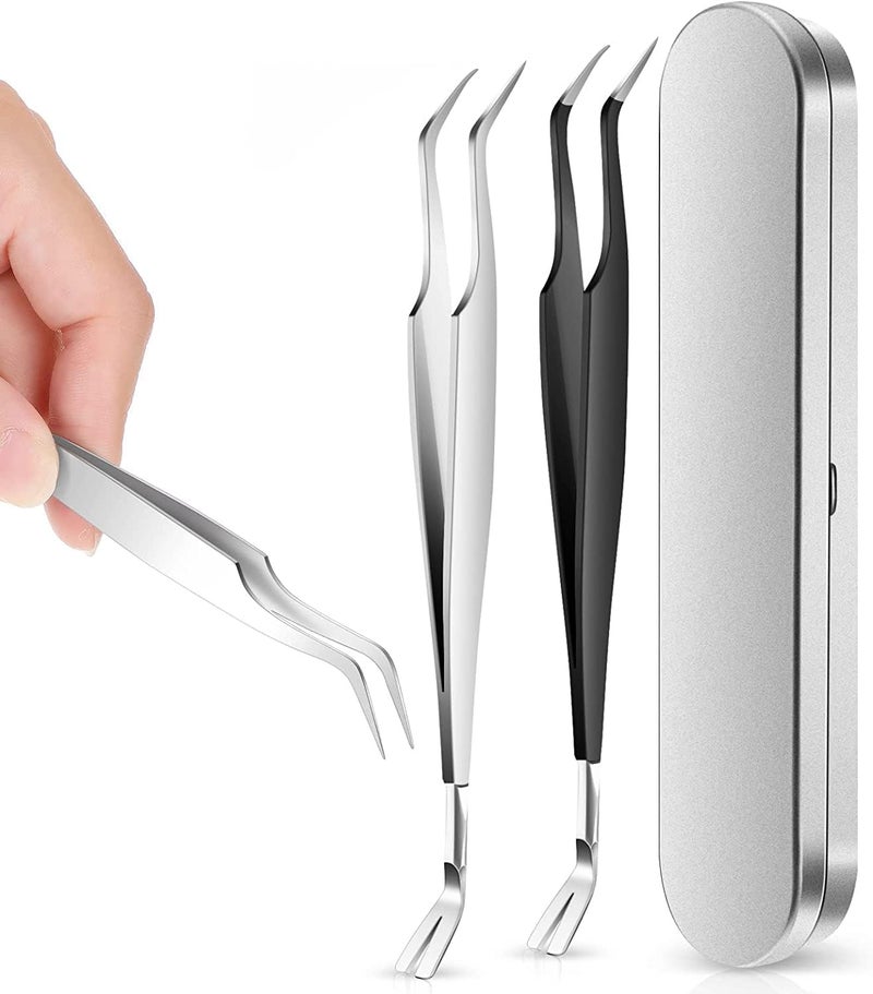 2 Pcs Tick Remover Tools Set, Stainless Steel Tick Remover, Tick Tweezers Tick Hooks, for Petsc - Image 1