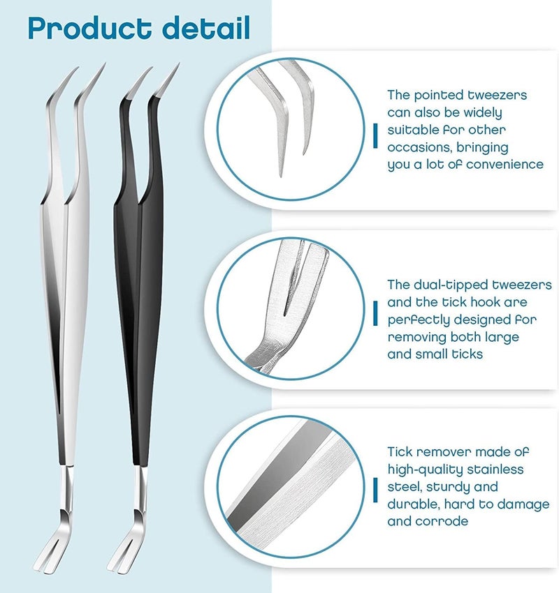 2 Pcs Tick Remover Tools Set, Stainless Steel Tick Remover, Tick Tweezers Tick Hooks, for Petsc - Image 3
