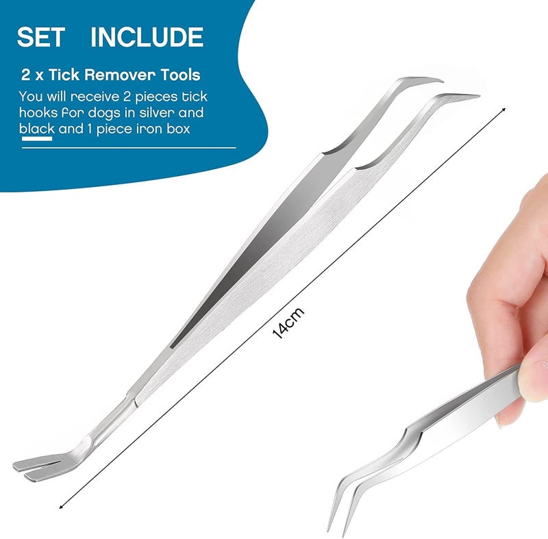 2 Pcs Tick Remover Tools Set, Stainless Steel Tick Remover, Tick Tweezers Tick Hooks, for Petsc - Image 2