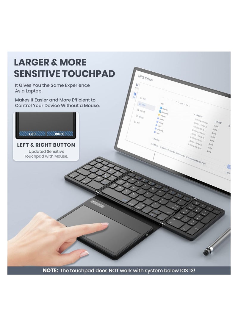 SYOSI - Foldable Bluetooth Keyboard, Portable Full Size Bluetooth Keyboard with Large Touchpad, Rechargeable Tri-Folding Ultra Slim Travel Keyboard for Windows iOS Android Mac, Sync up to 3 Devices - Image 1