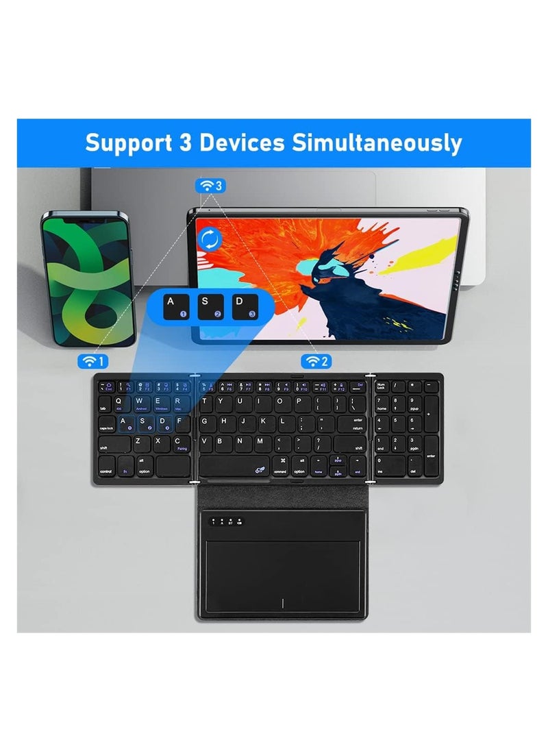SYOSI - Foldable Bluetooth Keyboard, Portable Full Size Bluetooth Keyboard with Large Touchpad, Rechargeable Tri-Folding Ultra Slim Travel Keyboard for Windows iOS Android Mac, Sync up to 3 Devices - Image 1
