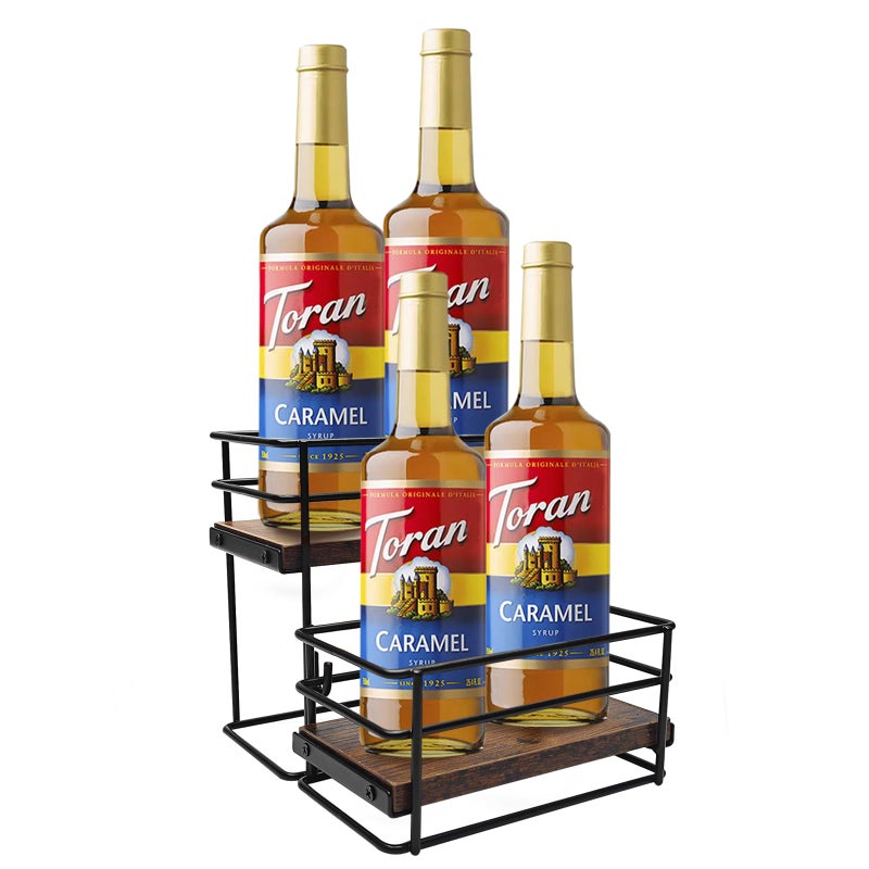 RAUMRIGGE 4 Bottle Coffee Syrup Rack Organizer 2 Tier Syrup Holder Stand for Coffee Bar Syrup Storage Shelves for Bar Family Storage Small Wine Rack for Syrup Wine Dressing - Image 1