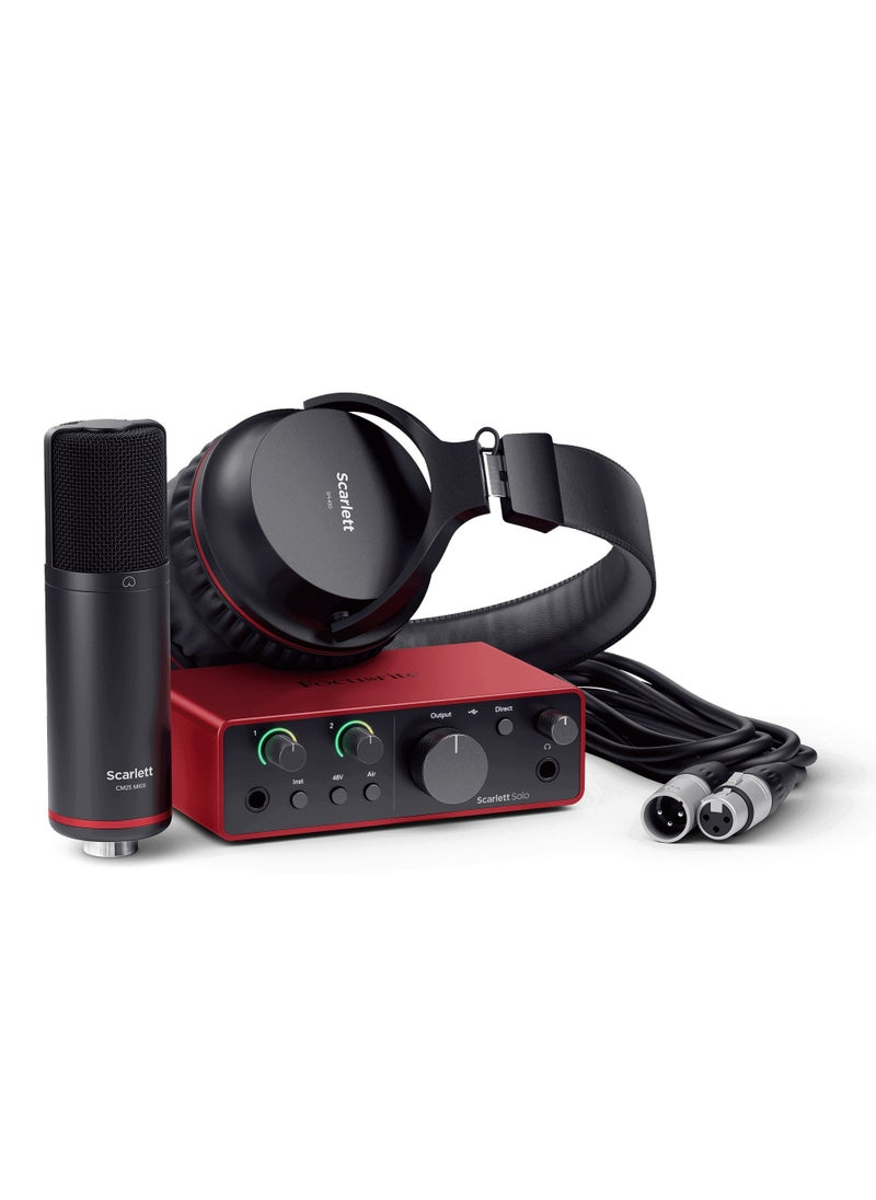 Focusrite - واجهة الصوت من الجيل الرابع من Focusrite Scarlett Solo Studio مع ميكروفون وسماعات الرأس. - Image 1