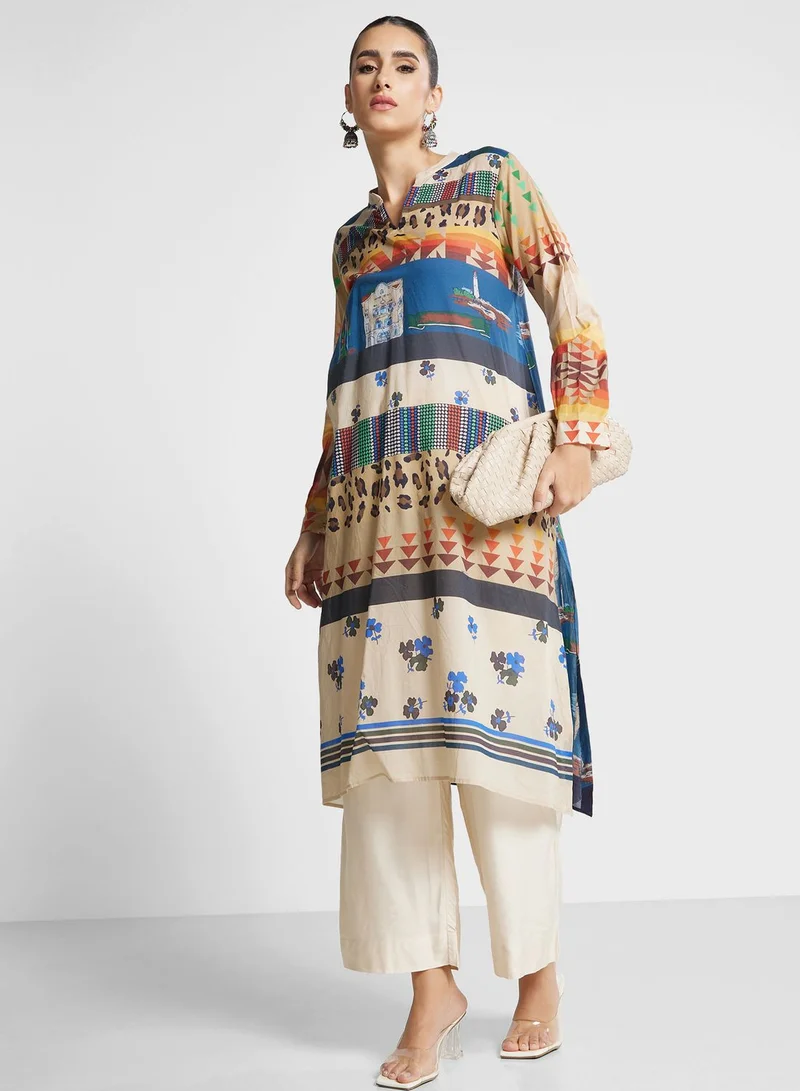 Nishat Linen Printed Notched Kurti