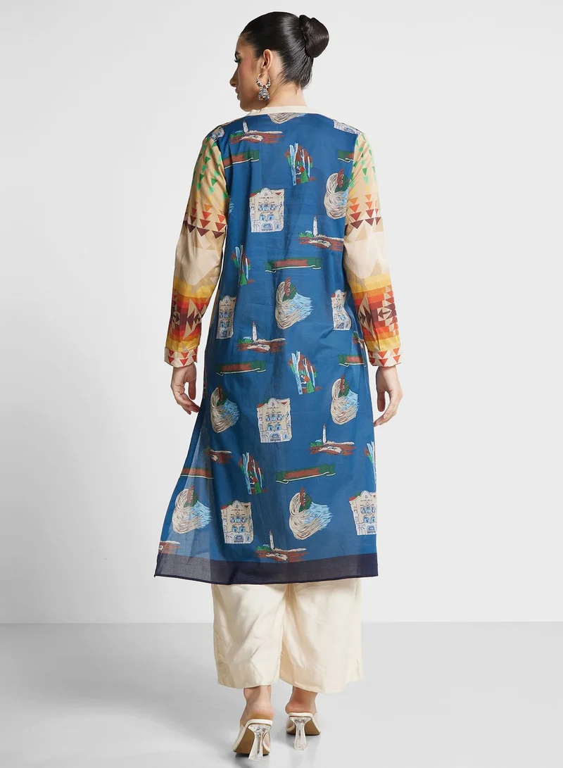 Nishat Linen Printed Notched Kurti