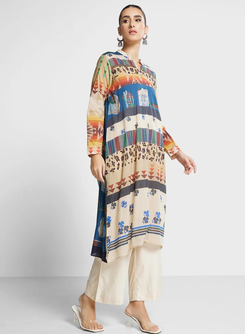 Nishat Linen Printed Notched Kurti