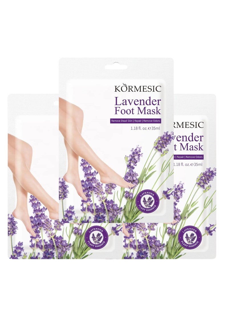 Kormesic 3 Pairs Lavender Foot Mask Moisturizing Foot Mask Set for Exfoliating Remove Dead Skin & Remove Odor Gentle Exfoliate Soften Calluses Repair Dry Rough Foots 3x35ml