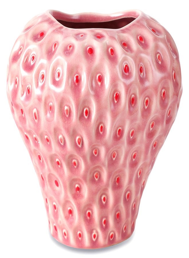SANFERGE Strawberry Ceramic Flower Vase, Decorative Cute Ornament Vase for Aesthetic Decor Flower Arrangement, Unique for Colorful Modern Vintage Home Kitchen Office Decor Centerpiece, Pink 7inch - Image 1