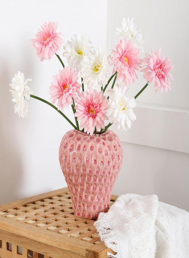 SANFERGE Strawberry Ceramic Flower Vase, Decorative Cute Ornament Vase for Aesthetic Decor Flower Arrangement, Unique for Colorful Modern Vintage Home Kitchen Office Decor Centerpiece, Pink 7inch - Image 4