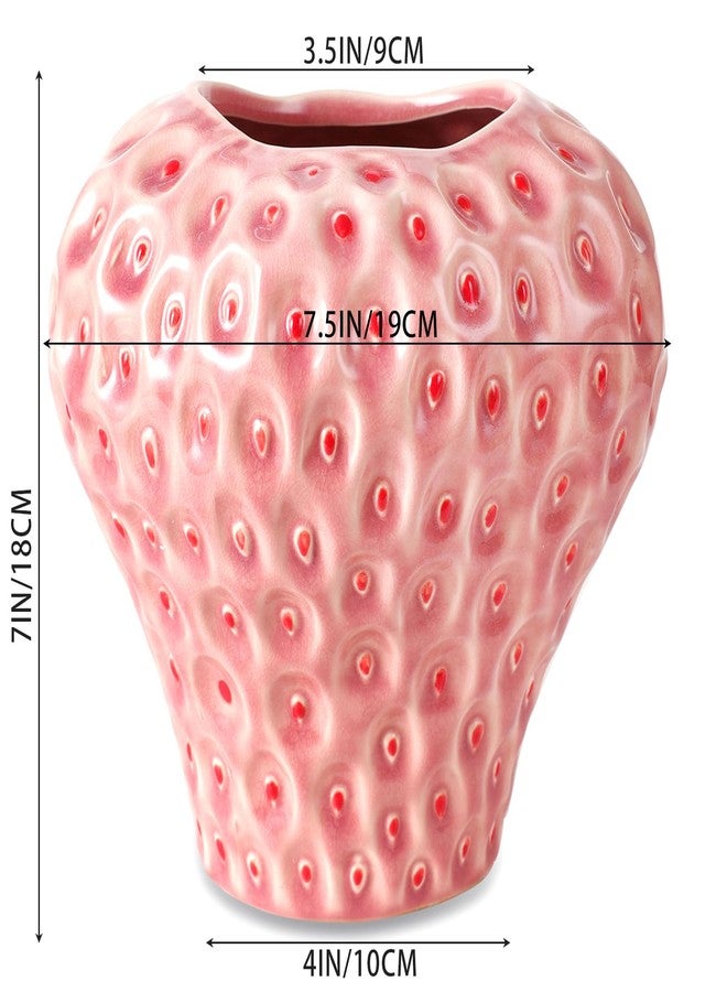 SANFERGE Strawberry Ceramic Flower Vase, Decorative Cute Ornament Vase for Aesthetic Decor Flower Arrangement, Unique for Colorful Modern Vintage Home Kitchen Office Decor Centerpiece, Pink 7inch - Image 2