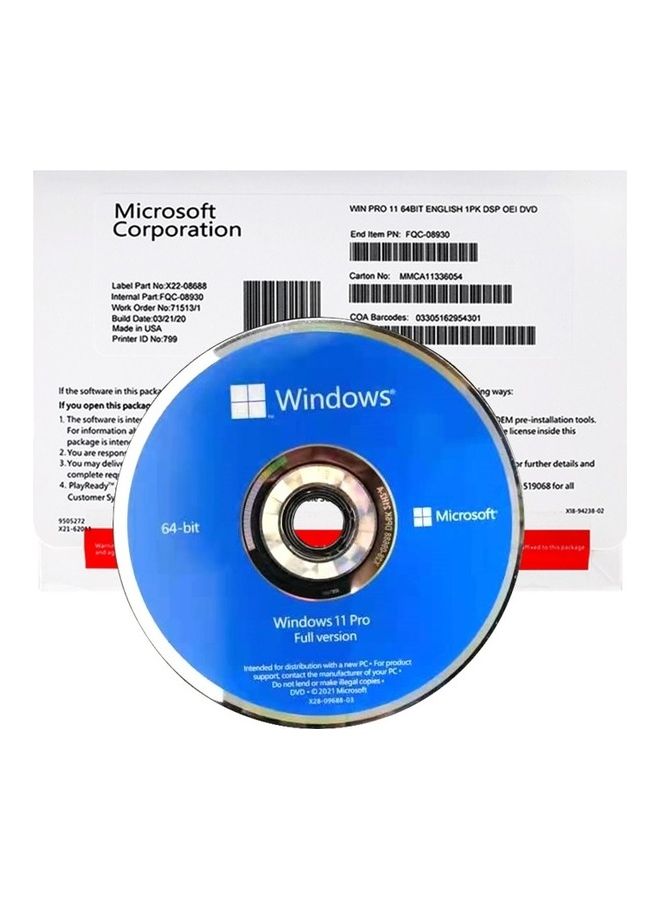 Microsoft Windows 11 PRO DVD Sealed Pack 64 bit Lifetime License 1 PC Retail Blue - Image 1