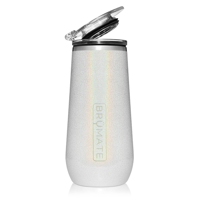 BrMate 12oz Insulated Champagne Flute With FlipTop Lid  Made With Vacuum Insulated Stainless Steel Glitter White