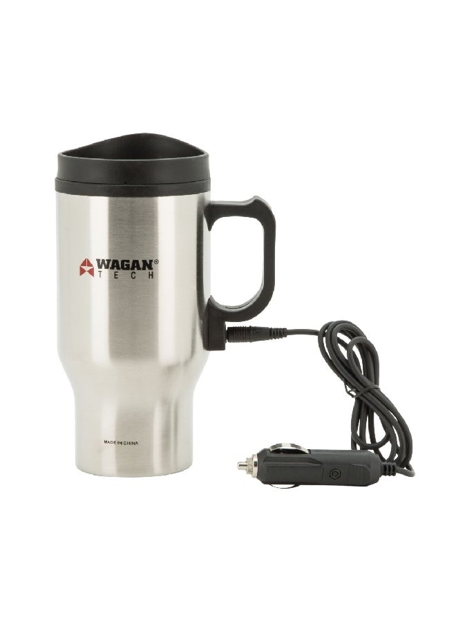 WAGAN 12V Heated Stainless Steel Car Travel Mug with Ergonomic Handle Silver and Black 19 oz 2227 - Image 1