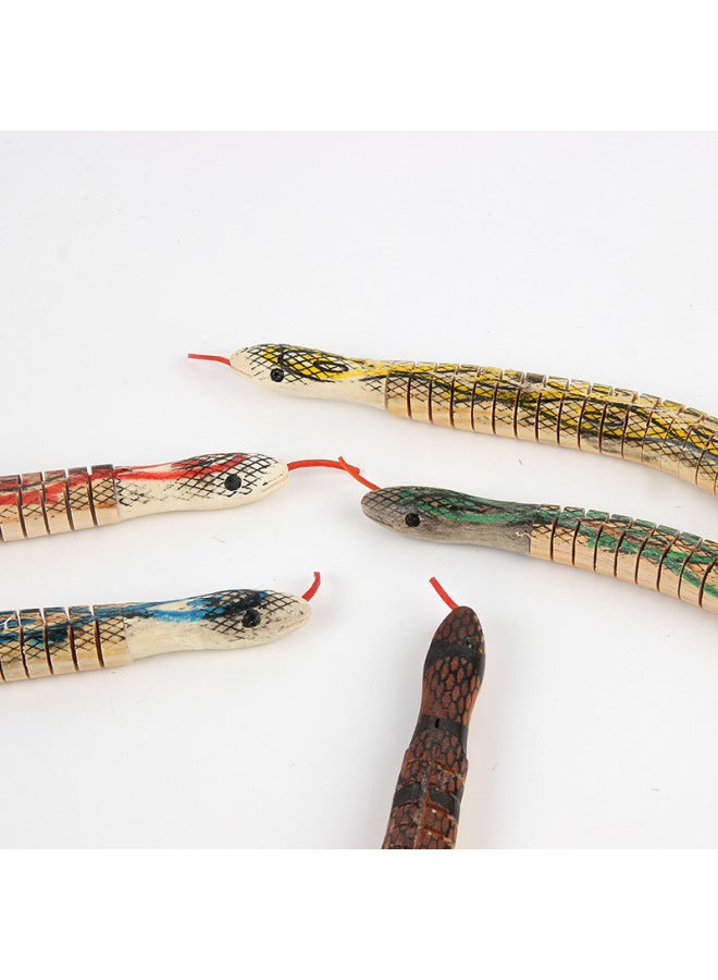 Simulation Wooden Animal Snake Model Whole Person Toy Round Head Snake Wooden Crafts Snake Night Market Stall Selling Wholesale-Color:50cm Round Head Snake - Image 2