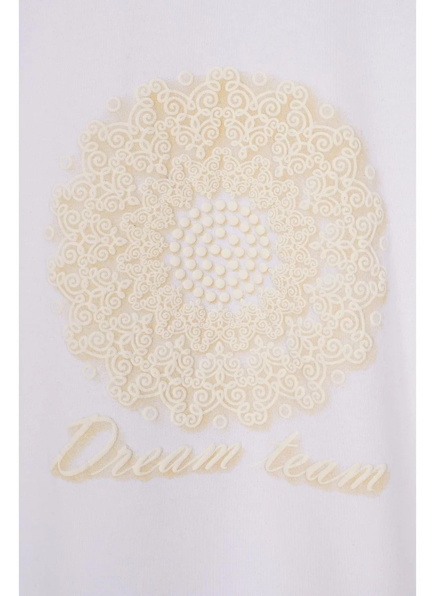 وي وي Frilled Sleeves Text Printed White Color Girls T-shirt