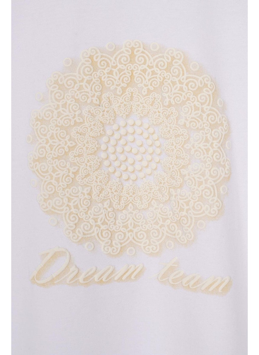 WEWE - Frilled Sleeves Text Printed White Color Girls T-shirt - Image 1