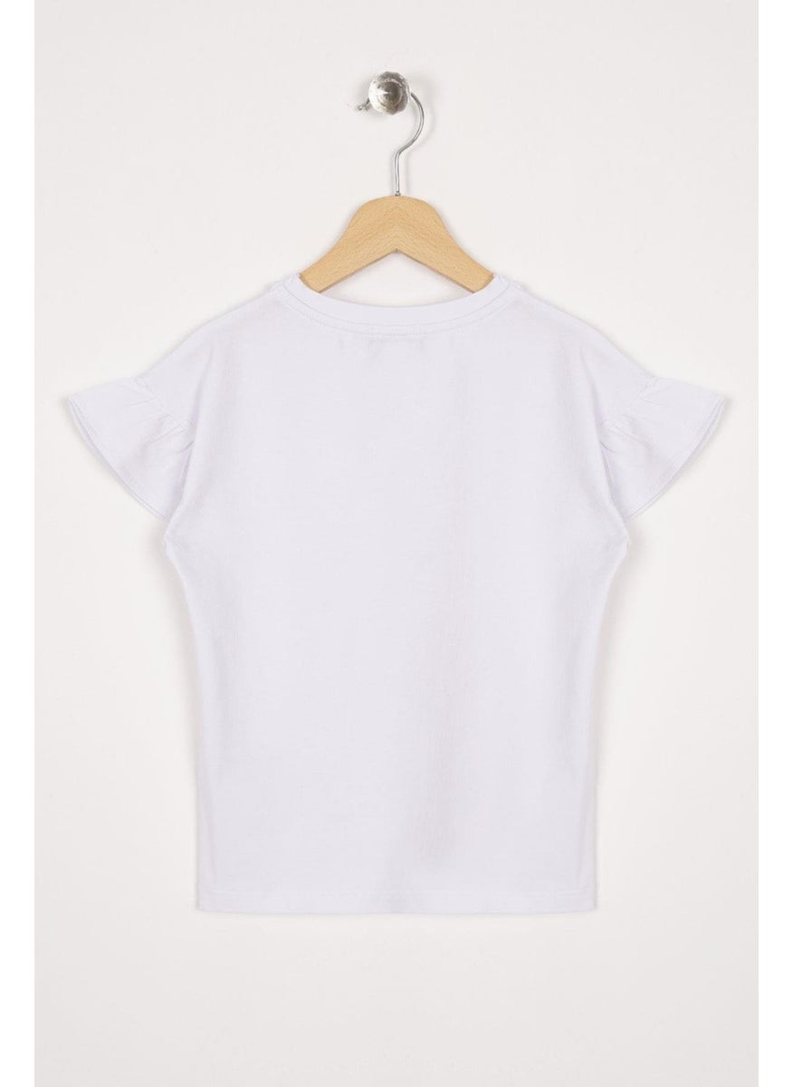WEWE - Frilled Sleeves Text Printed White Color Girls T-shirt - Image 1