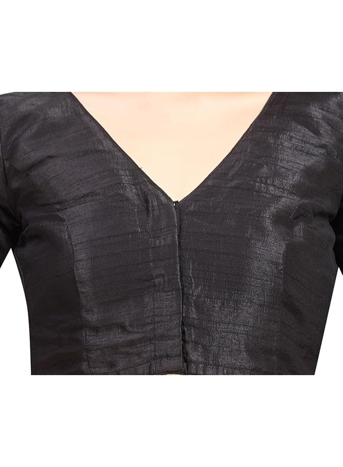 Studio Shringaar Women Readymade Raw Silk V Neck Saree Half Sleeve Blouse - Image 3