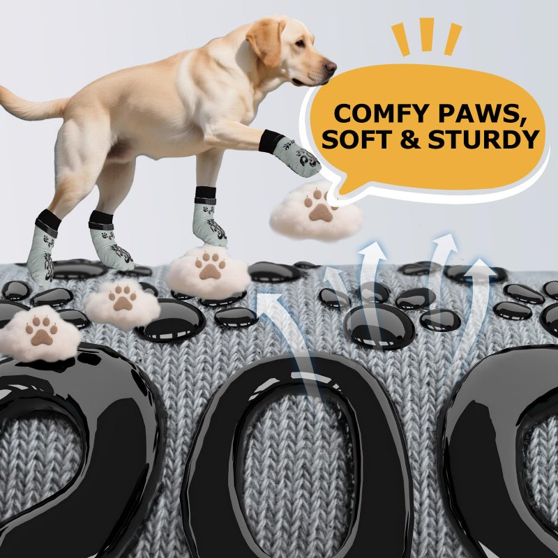 ROUWINNE Anti Slip Dog Socks to Prevent Licking Paws - Double Side Paw Covers Dogs Grip Sock for Hardwood Floors, No Twist Dog Booties Grippy Socks for Small Medium Large Senior Dogs, Light Grey and Black, L - Image 3