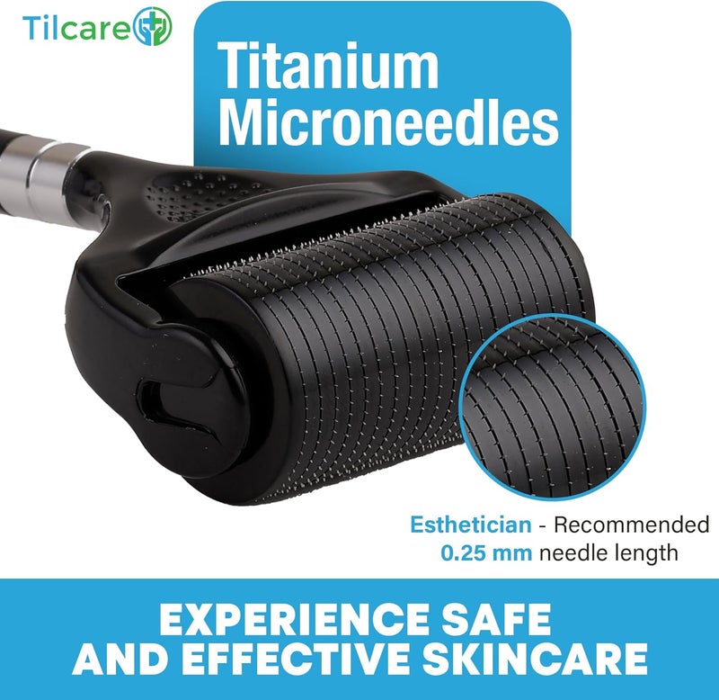 Tilcare Ultra-Wide Derma Roller for Face - At-Home Microneedling Kit, 0.25 mm Titanium Microneedle Roller for Skin Care, Beard, Scalp Hair - Image 2