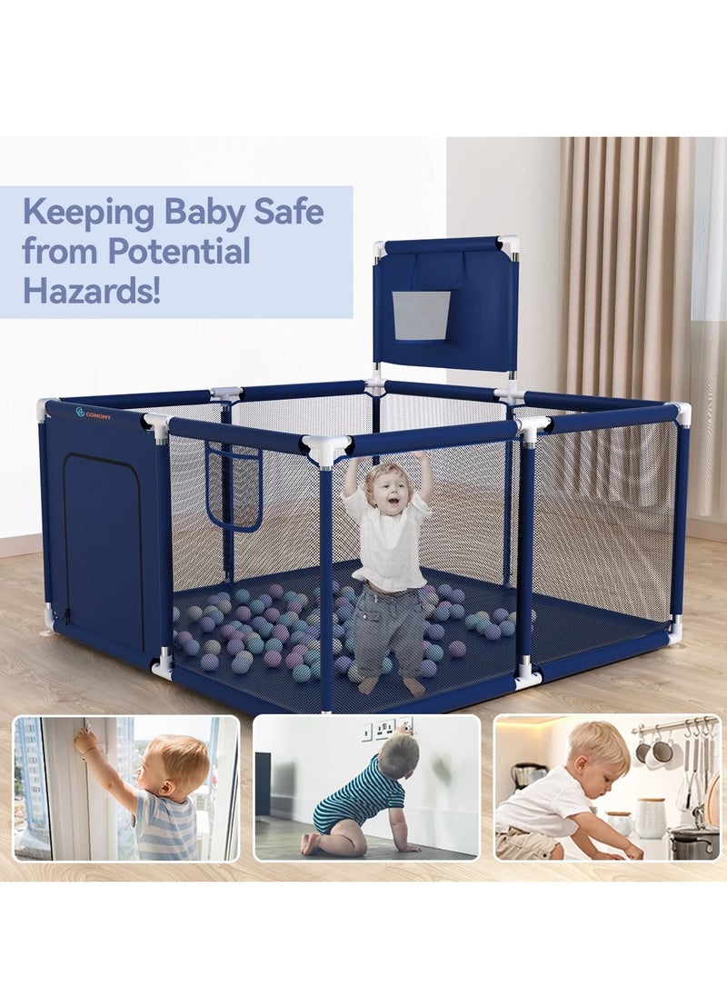 Toshionics - Portable Baby Playpen, Foldable Safety Fence for Kids & Toddlers, Indoor & Outdoor Use, Activity Center with 30 Balls, Easy Fold Play Yard, Baby Safety Playpen with Basketball Hoop - Image 1