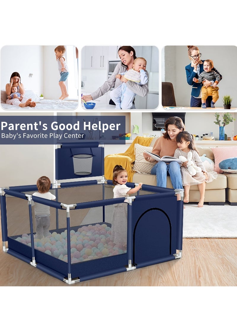 Toshionics - Portable Baby Playpen, Foldable Safety Fence for Kids & Toddlers, Indoor & Outdoor Use, Activity Center with 30 Balls, Easy Fold Play Yard, Baby Safety Playpen with Basketball Hoop - Image 1