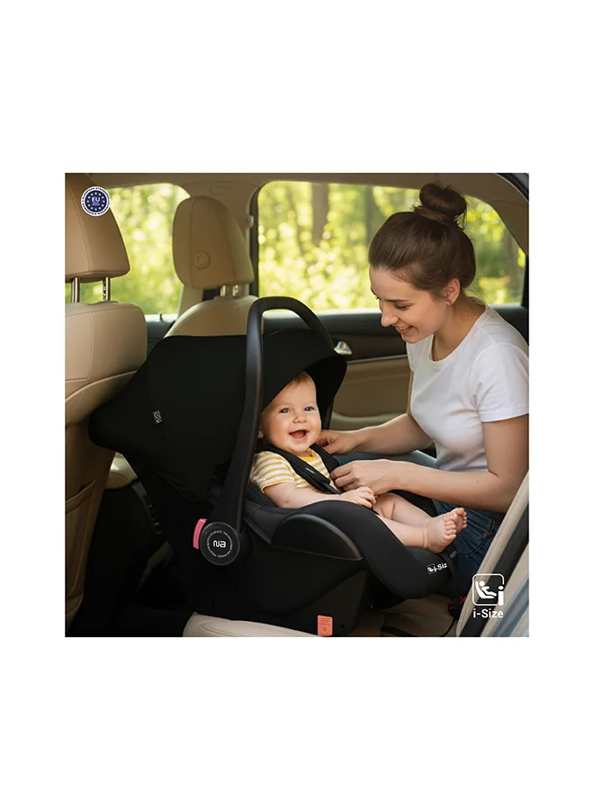 neobreez I-SACRO I-Size Infant Travel Portable Car Seat, Lightweight Baby Car Seat Carrier, Carry Cot, Includes Seat Reducer&Seat Wedge, 3 Point Harness, ECER129, Waterproof Canopy, Newborn to 15months, 13Kg, Group 0+