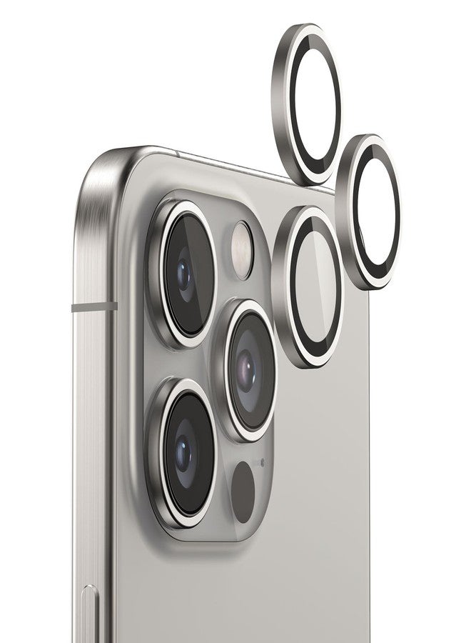 FLOLAB NanoArmour Anti-Reflective for iPhone 16 Pro Max/iPhone 16 Pro Camera Lens Protector Durable Tempered Glass with Aluminum Ring Ultra Clear TruColors, Easy Install - Natural Titanium - Image 1