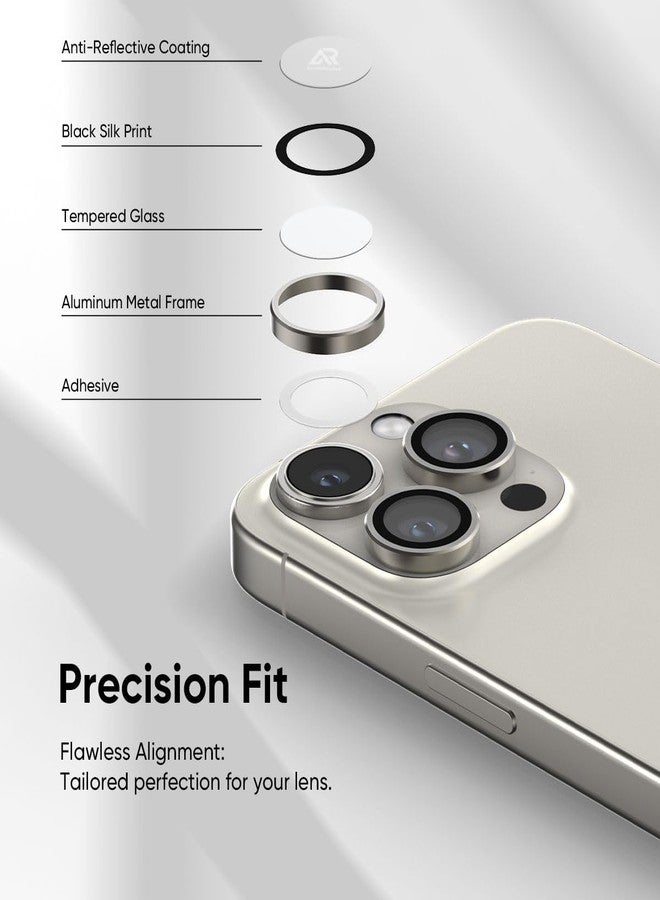 FLOLAB NanoArmour Anti-Reflective for iPhone 16 Pro Max/iPhone 16 Pro Camera Lens Protector Durable Tempered Glass with Aluminum Ring Ultra Clear TruColors, Easy Install - Natural Titanium - Image 5