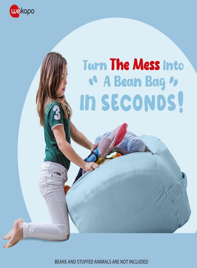 Wekapo Stuffed Animal Storage Bean Bag Chair Cover for Kids | Stuffable Zipper Beanbag for Organizing Children Plush Toys Large Premium Cotton Canvas (Solid Lightblue, X-Large) - Image 3
