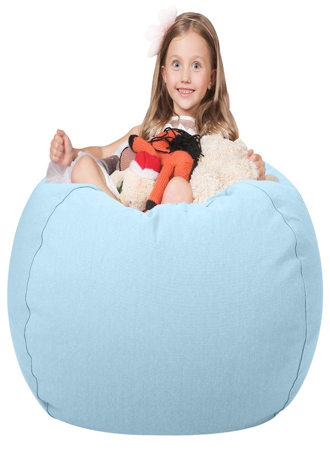Wekapo Stuffed Animal Storage Bean Bag Chair Cover for Kids | Stuffable Zipper Beanbag for Organizing Children Plush Toys Large Premium Cotton Canvas (Solid Lightblue, X-Large) - Image 1