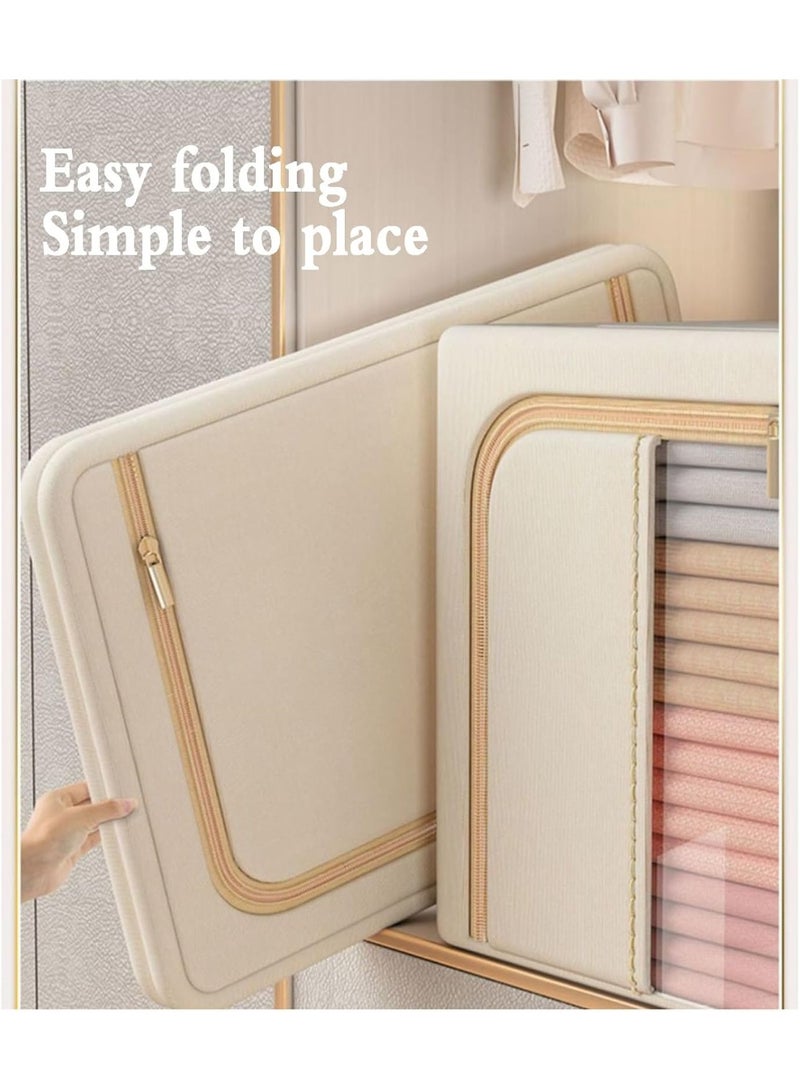 WALALLA 2 Pack Foldable Stackable Large Capacity Clothes Storage Blanket, Drawer Storage Organizer Bag, Closet Organizer Basket, Cloth Container Bins with Metal Frame, Double Window, Handle - Image 3