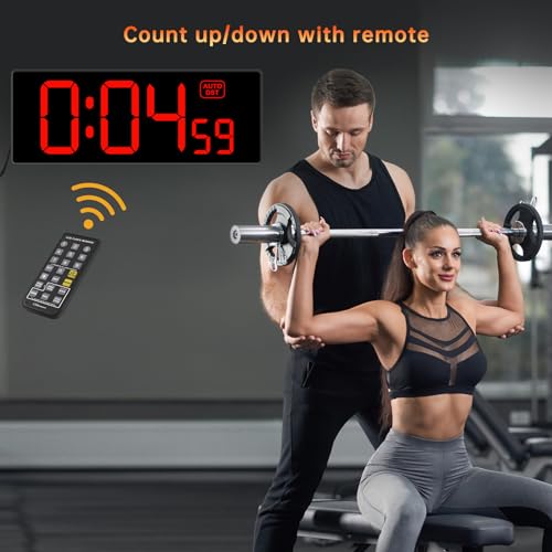 Soobest Digital Wall Clock with Seconds for Gym, Remote Countdown Timer Large LED Display 5 Dimmer (10.2" Red) - Image 4