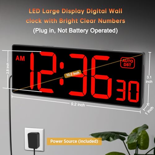 Soobest Digital Wall Clock with Seconds for Gym, Remote Countdown Timer Large LED Display 5 Dimmer (10.2" Red) - Image 2