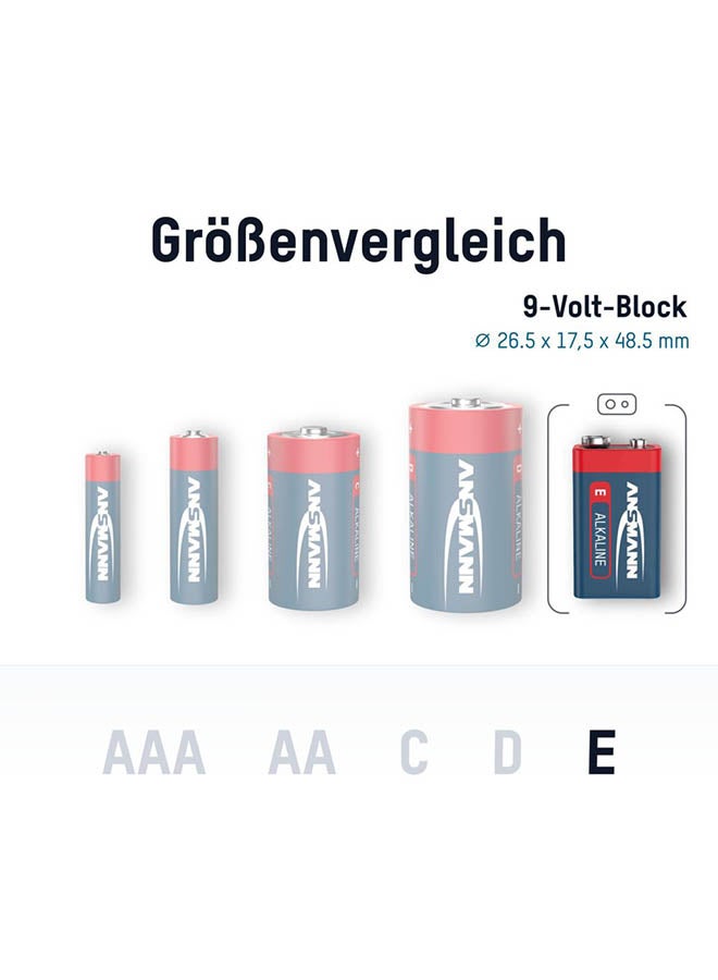 ANSMANN بطارية قلوية حمراء 9 فولت E-Block 6F22 بطارية قلوية طويلة العمر للاستخدام العام ساعة حائط عن بعد مصباح يدوي ألعاب منزلية مكتبية مدة صلاحية 5 سنوات (2 انكماش) - Image 5