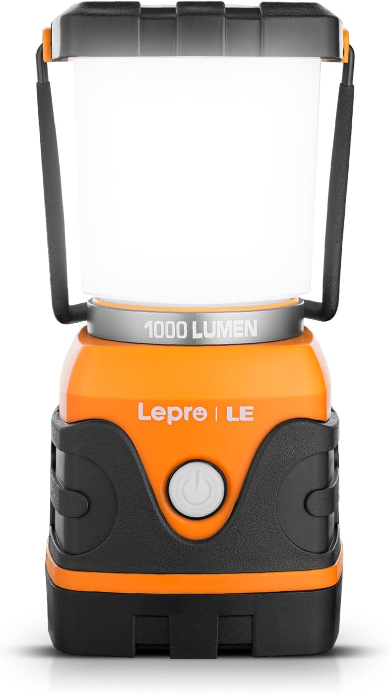 Lepro 1000LM Battery Powered LED Camping Lantern, Orange Tent Light with 4 Light Modes, Camping Essentials, Waterproof Lantern Flashlight for Camping, Emergency Light, Power Outage, Not Rechargeable - Image 1