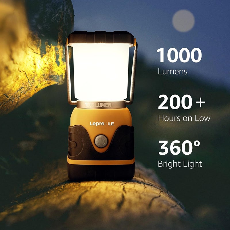 Lepro 1000LM Battery Powered LED Camping Lantern, Orange Tent Light with 4 Light Modes, Camping Essentials, Waterproof Lantern Flashlight for Camping, Emergency Light, Power Outage, Not Rechargeable - Image 2