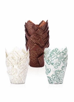 SYOSI 200Pcs Tulip Baking Cups Muffin Liners Wrappers Baking Cup Holders Cupcake Liners for Wedding, Birthday, Anniversary, Party In 3 Patterns  - Image 1