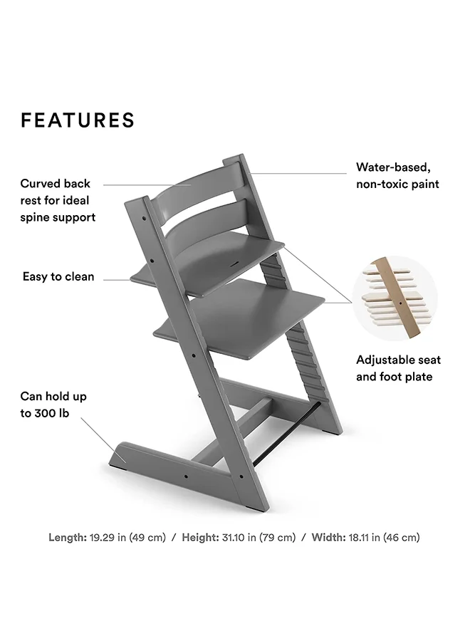 STOKKE Tripp Trapp Chair Storm Grey + Baby Set Storm Grey + Harness Beige