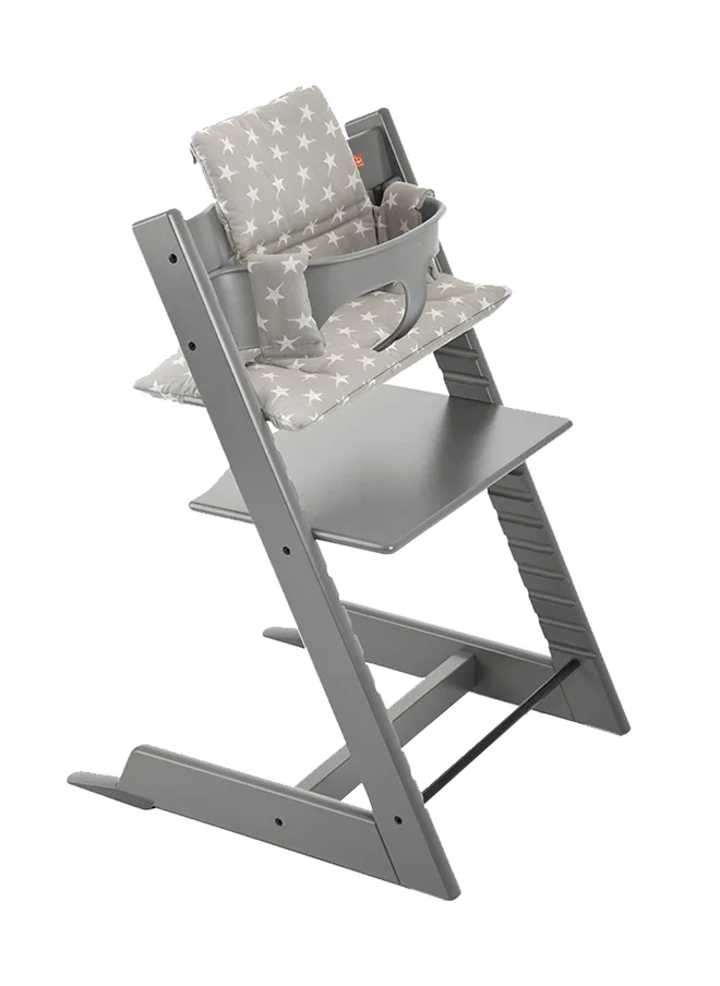 STOKKE Tripp Trapp Chair Storm Grey + Baby Set Storm Grey + Harness Beige