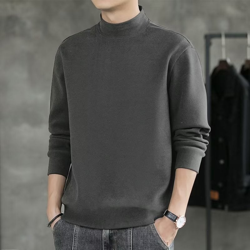 Long-sleeved T-shirt Men's Korean-style Trendy Solid Color Top Student's Inner High Collar Base Shirt - Image 1